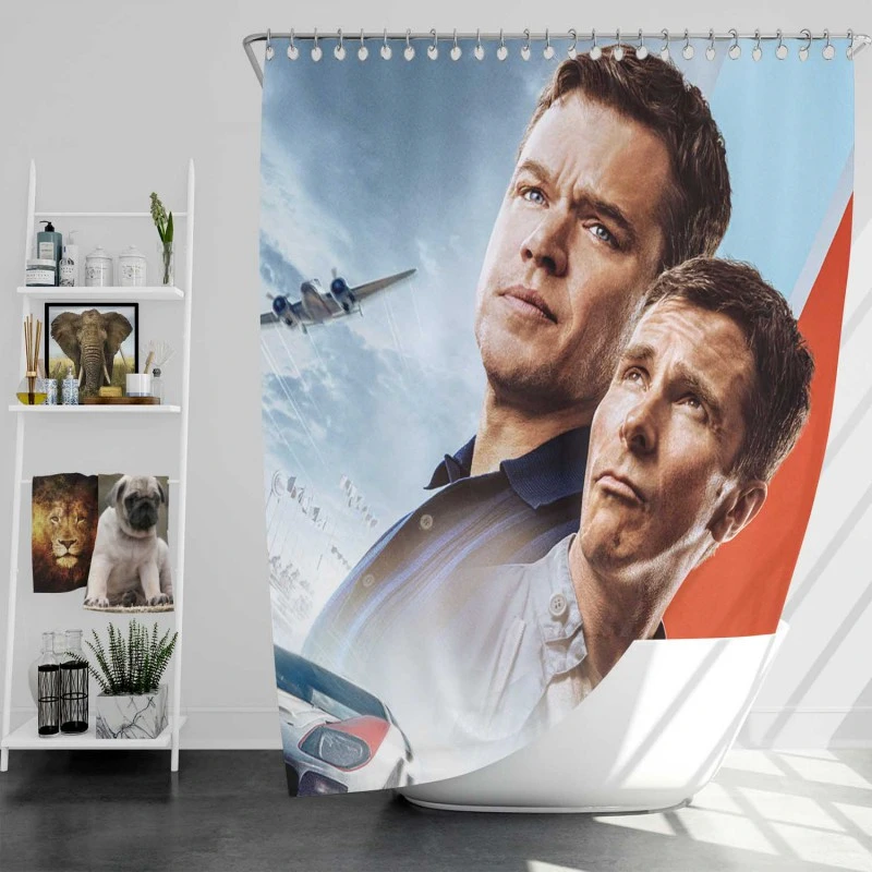 Christian Bale Matt Damon In Ford V Ferrari Film Bath Shower Curtain