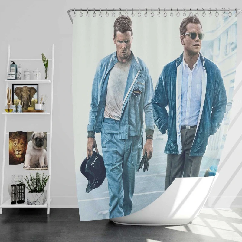 Ford V Ferrari Movie Christian Bale Matt Damon Bath Shower Curtain