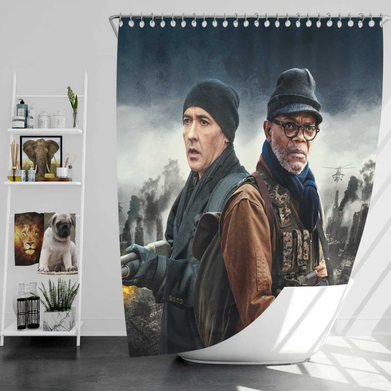 John Cusack And Samuel L Jackson In Cell Movie Bath Shower Curtain
