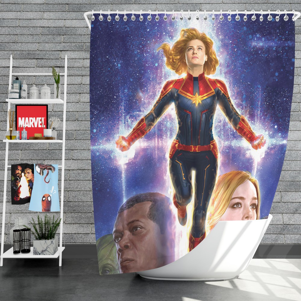 Captain Marvel Movie Brie Larson Shield Shower Curtain