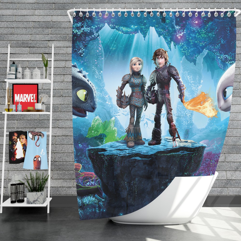 How To Train Your Dragon The Hidden World Movie Astrid Hiccup Toothless White Night Fury Shower Curtain