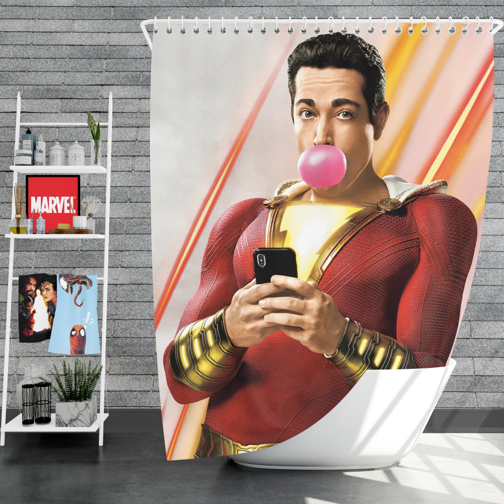 Shazam! Movie Bubble Gum Shazam Dc Comics Zachary Levi Shower Curtain