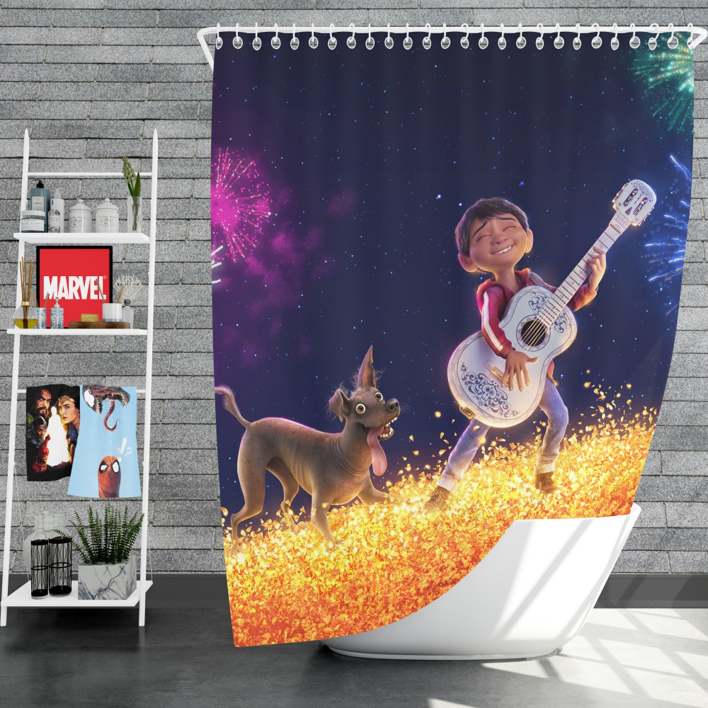 Coco Movie Dante Fireworks Miguel Rivera Shower Curtain