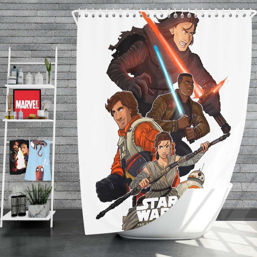 Star Wars Episode Vii The Force Awakens Movie Bb-8 Finn Kylo Ren Poe Dameron Shower Curtain