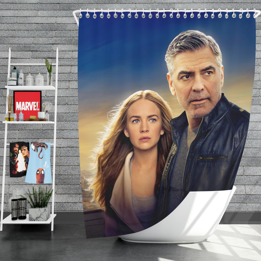George Clooney & Brittany Robertson In Tomorrowland Movie Shower Curtain