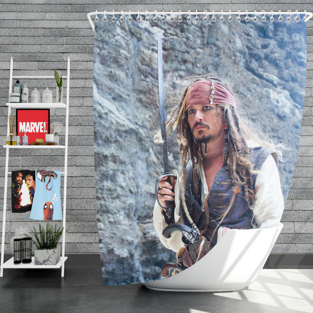 Jack Sparrow Johnny Depp In Pirates Of The Caribbean On Stranger Tides Movie Shower Curtain