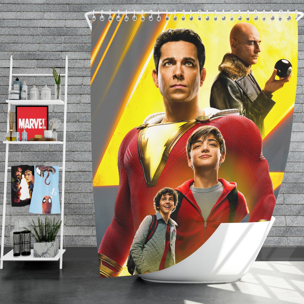 Shazam Movie Dc Comics Zachary Levi Mark Strong Shower Curtain