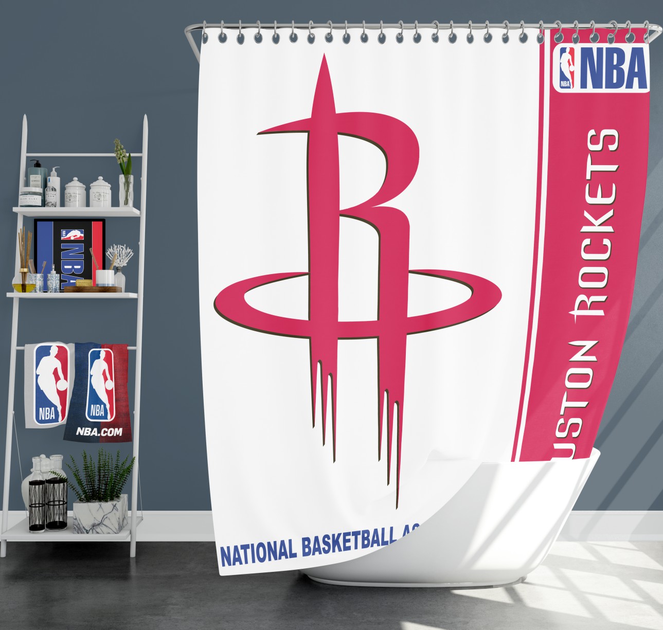 Houston Rockets Nba Basketball Bathroom Shower Curtain
