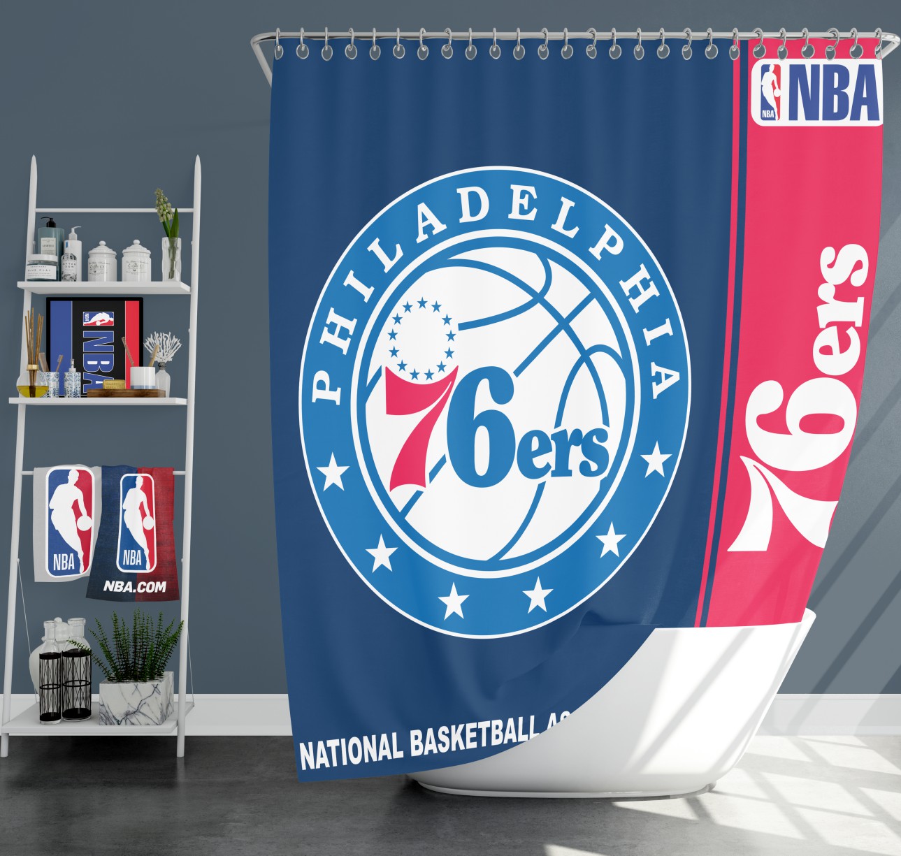 Philadelphia 76Ers Nba Basketball Bathroom Shower Curtain