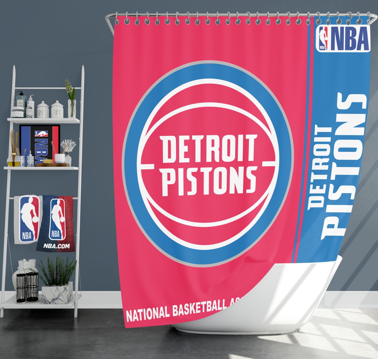 Detroit Pistons Nba Basketball Bathroom Shower Curtain