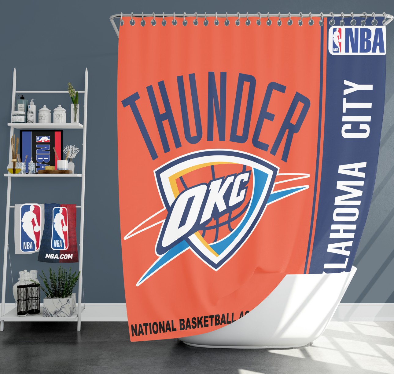 Oklahoma City Thunder Nba Basketball Bathroom Shower Curtain