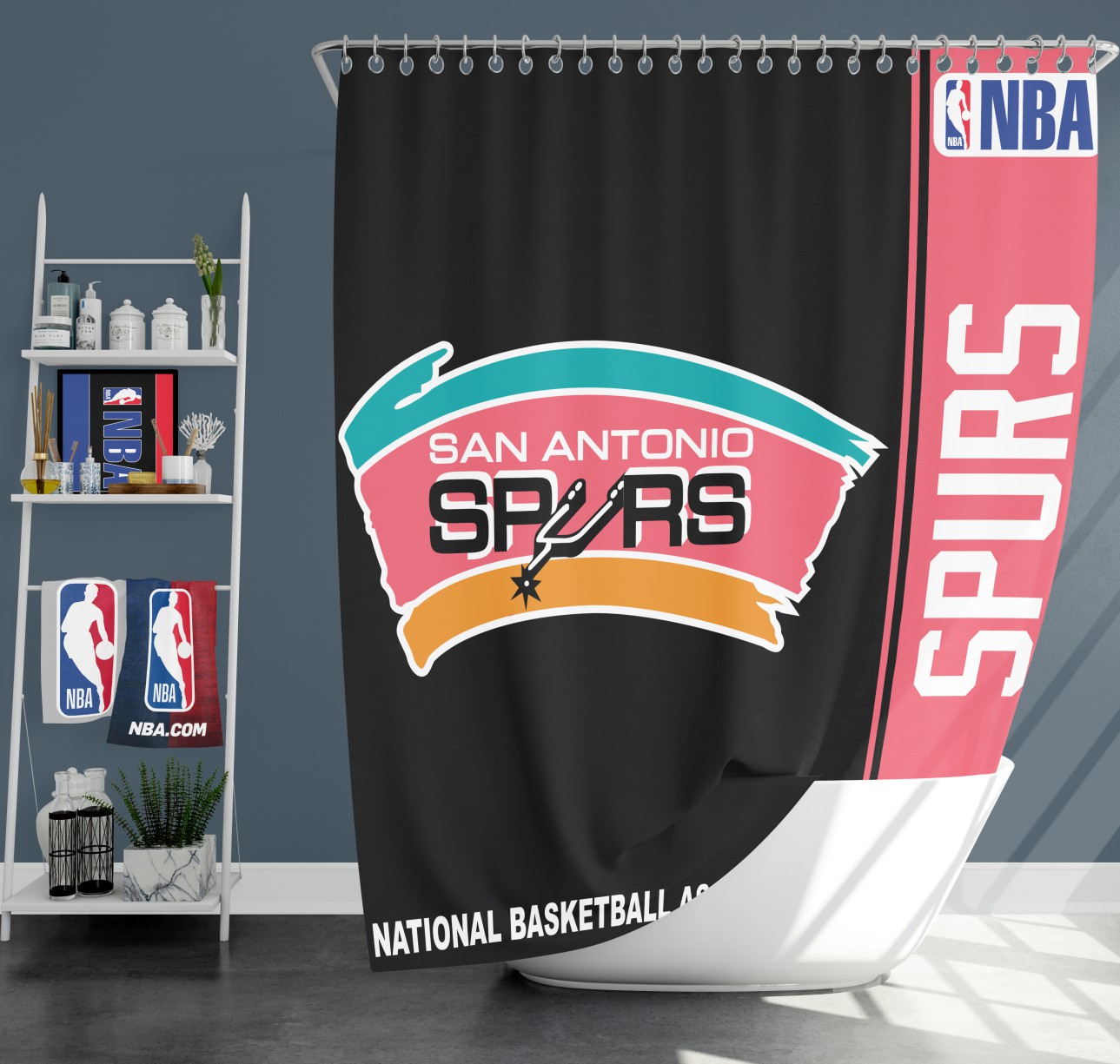 San Antonio Spurs Nba Basketball Bathroom Shower Curtain