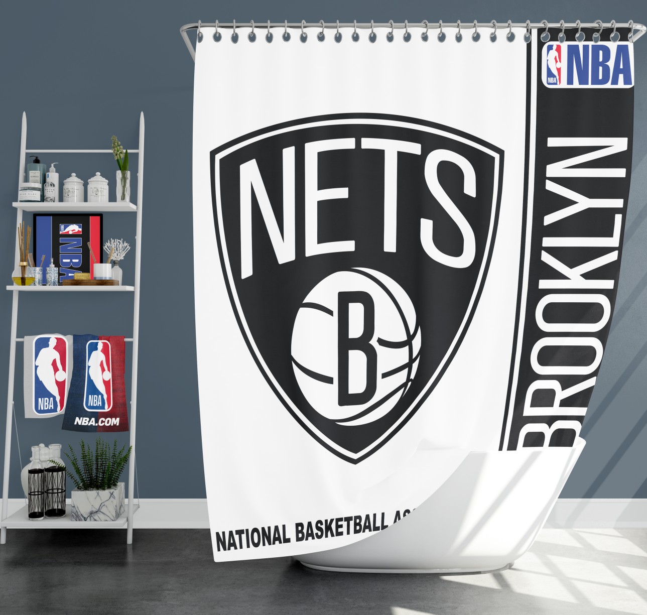 Brooklyn Nets Nba Basketball Bathroom Shower Curtain