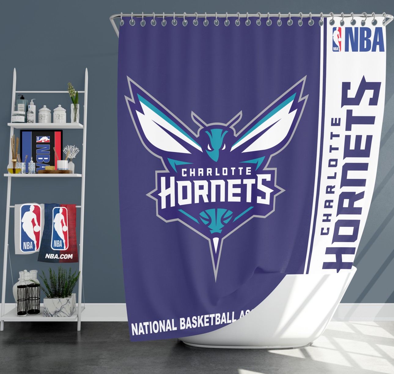 Charlotte Hornets Nba Basketball Bathroom Shower Curtain