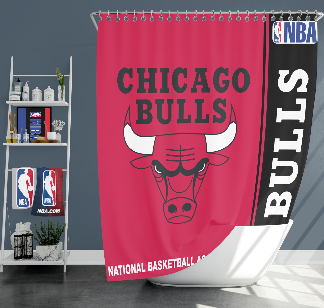 Chicago Bulls Nba Basketball Bathroom Shower Curtain