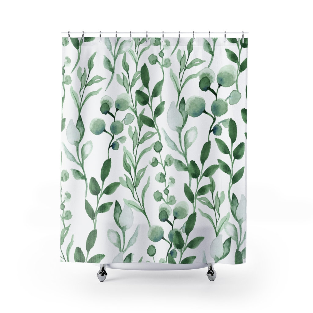 Refreshing Eucalyptus Shower Curtain With Green Botanical Prints