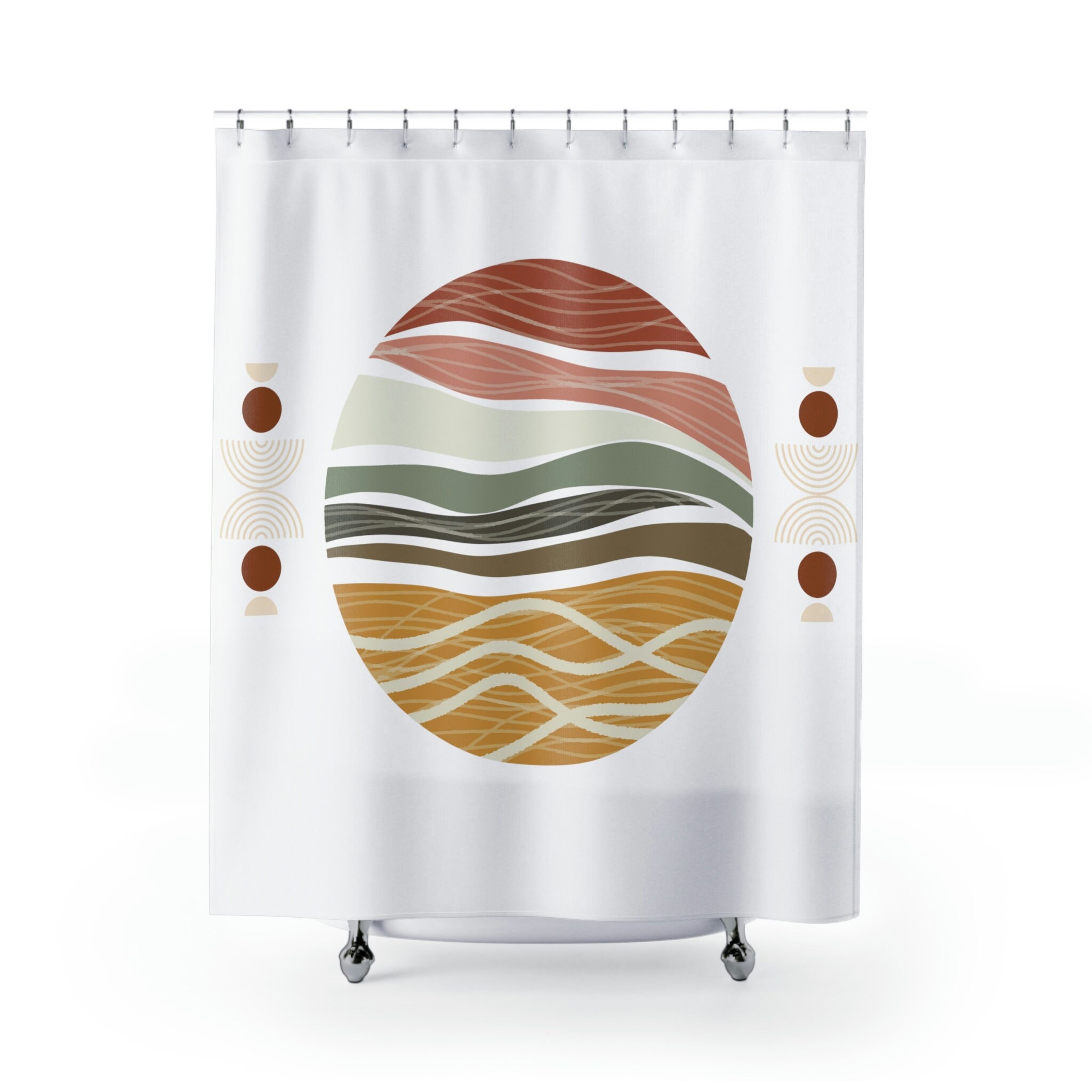 Sunflower And Sun Boho Shower Curtain, Watercolor Floral Bathroom Decoration