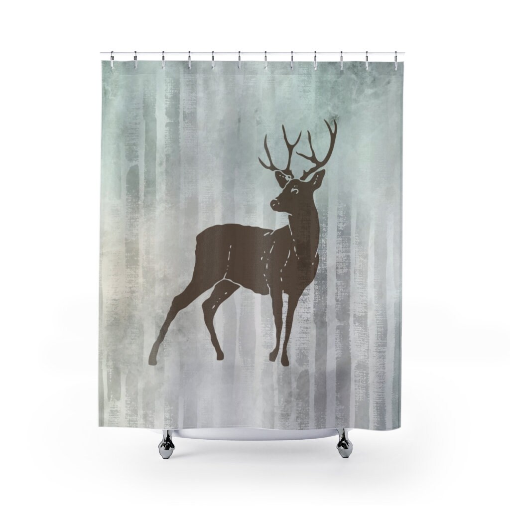 Mountain Deer Boho Shower Curtain, Forest Animal Print, Cabin And Outdoor Home Decor Bathroom Update