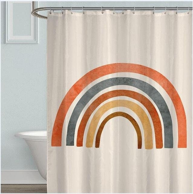 Pastel Boho Mid-Century Rainbow Shower Curtain For Modern Bathroom Decor