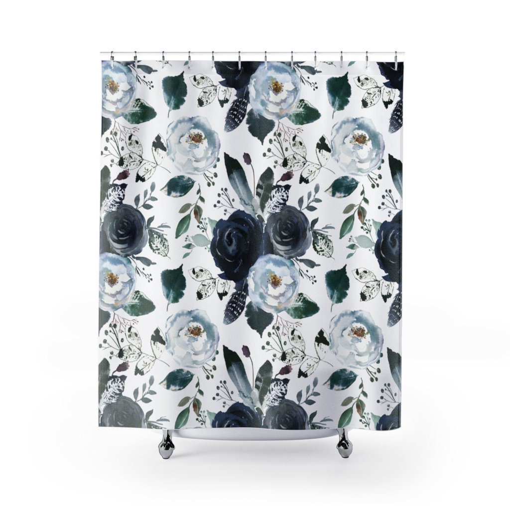 Elegant Boho Feathers Shower Curtain With Floral And Greenery Design