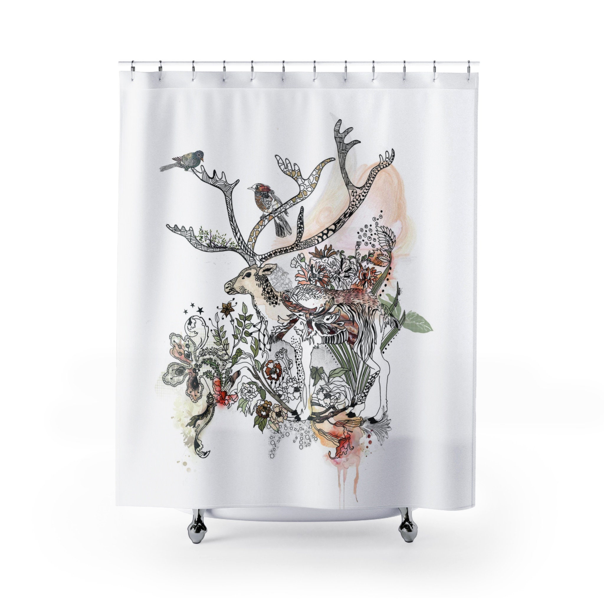 Chic Boho Shower Curtain With Deer Theme For Stylish Bathroom Decor