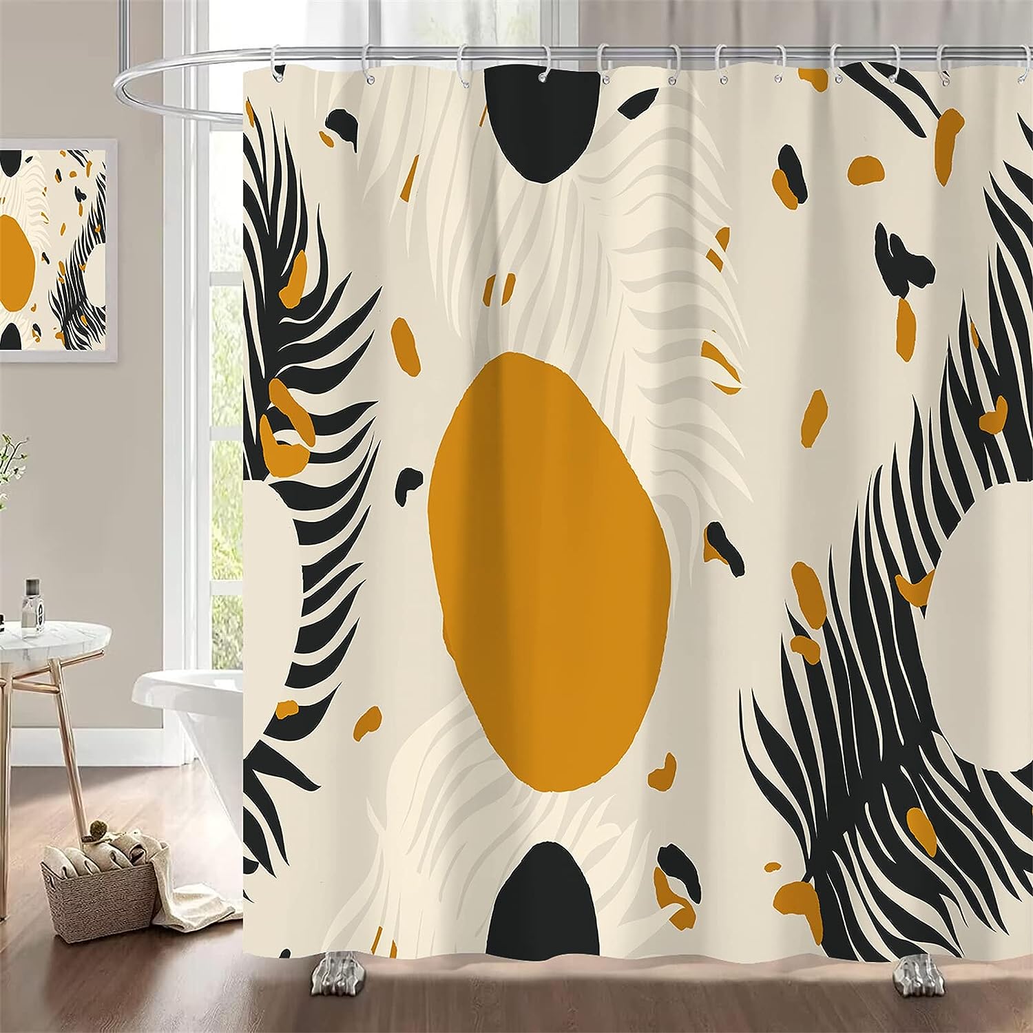 Rustic Boho Geometric Leaves Shower Curtain With Neutral Aesthetic