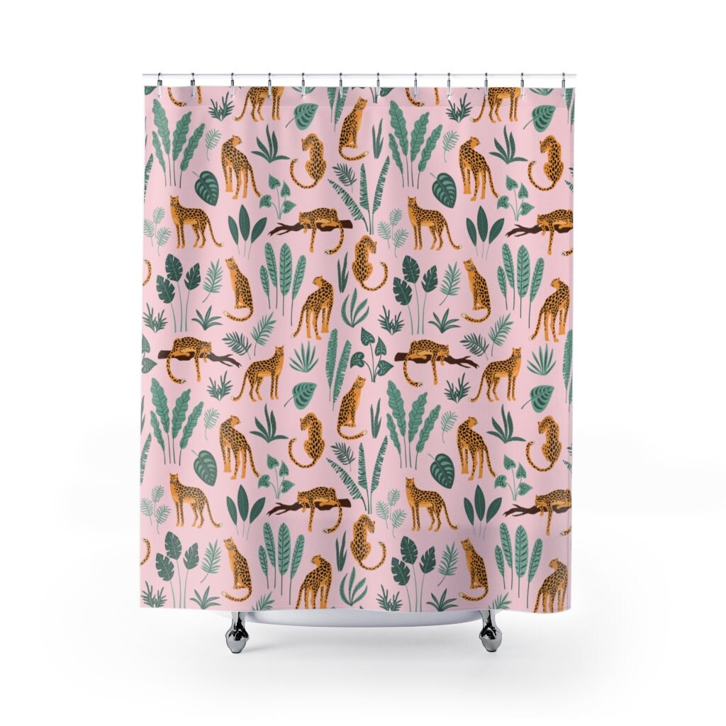 Exotic Tropical Boho Leopard Print Shower Curtain For Bold Bathroom