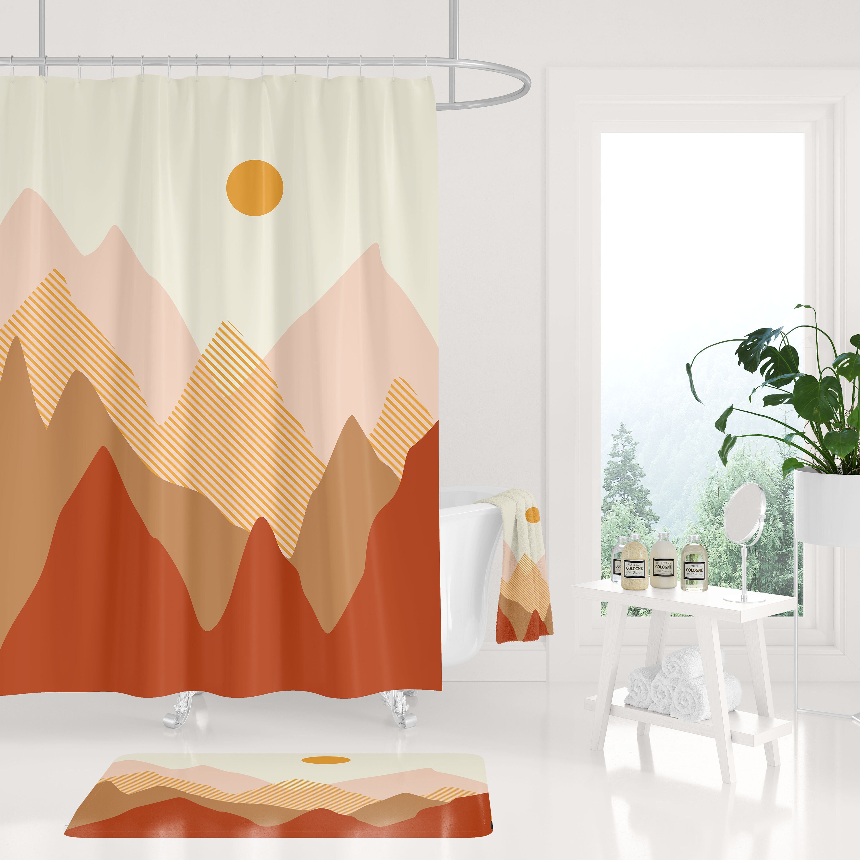 Colorful Abstract Hills And Mountains Boho Shower Curtain