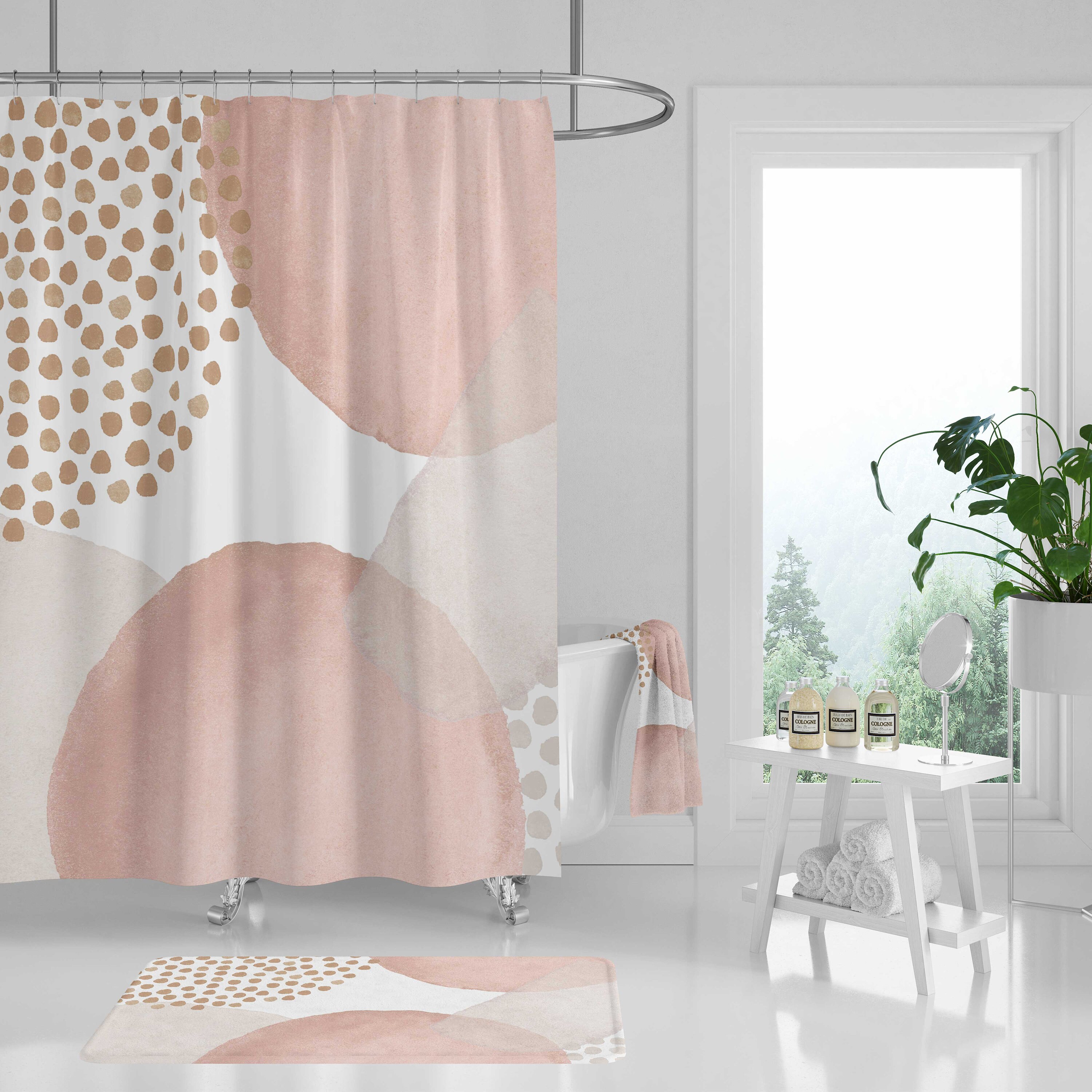Pastel Watercolor Minimalistic Boho Shower Curtain With Towel Set