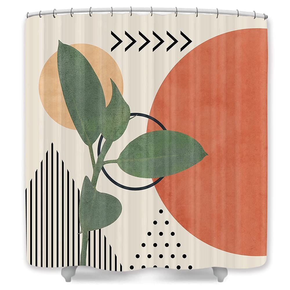 Boho Sun Polka Dot Shower Curtain With Leaves Fabric And Waterproof Technology Modern Bathroom Decor