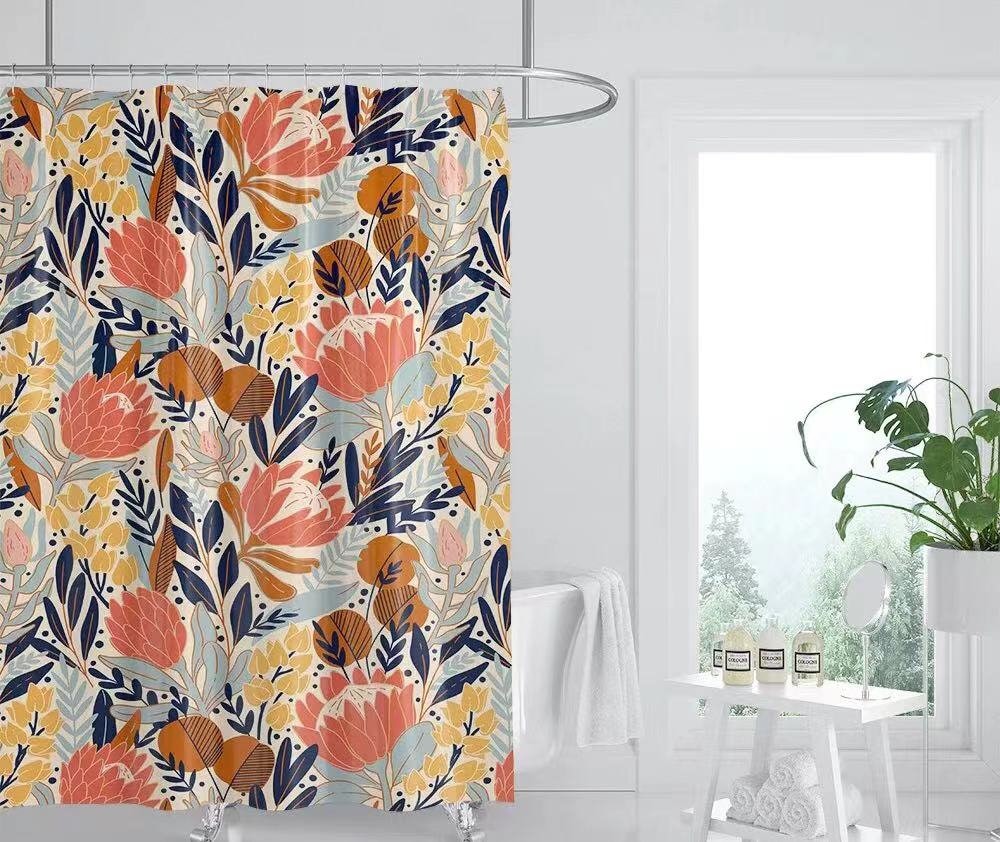 Durable Waterproof Shower Curtain With Boho Floral Print Bathroom Accessories