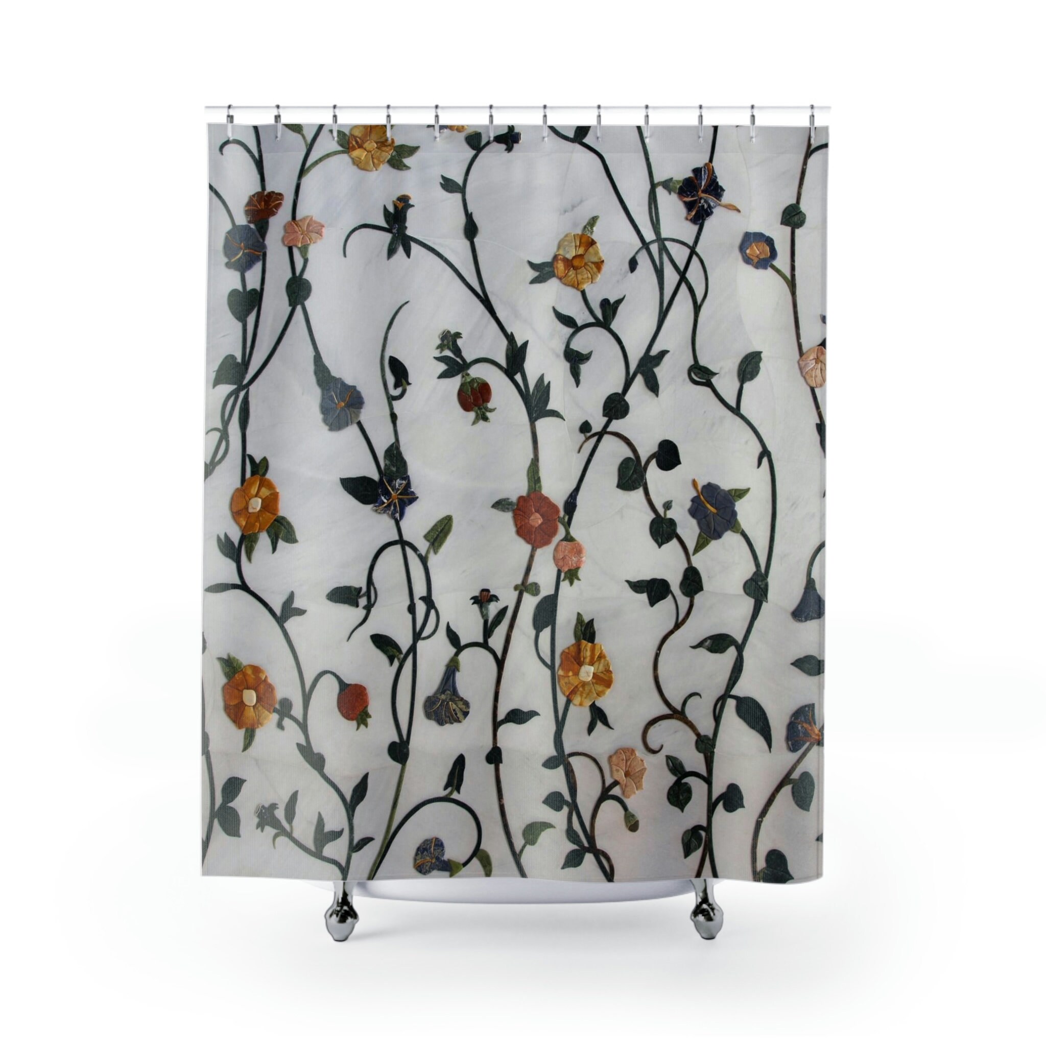 Decorative Boho Flower Shower Curtain With Unique Spring Botanical Design Bathroom Decor