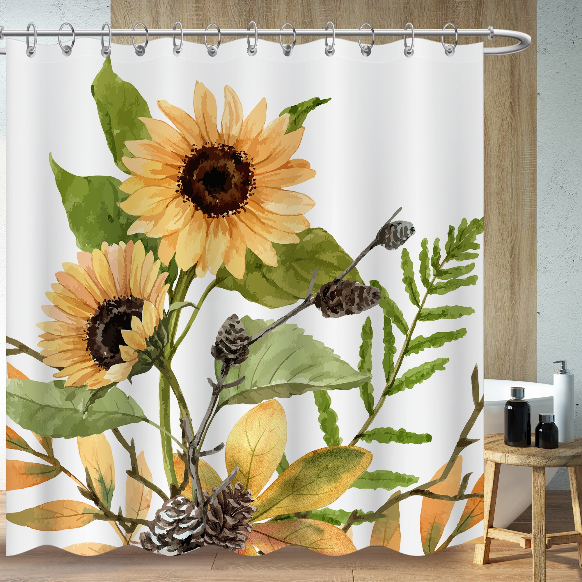 Sunflower Flowers Shower Curtain With Vintage Medieval Design, Perfect For Bathtub Decor Bathroom Curtain