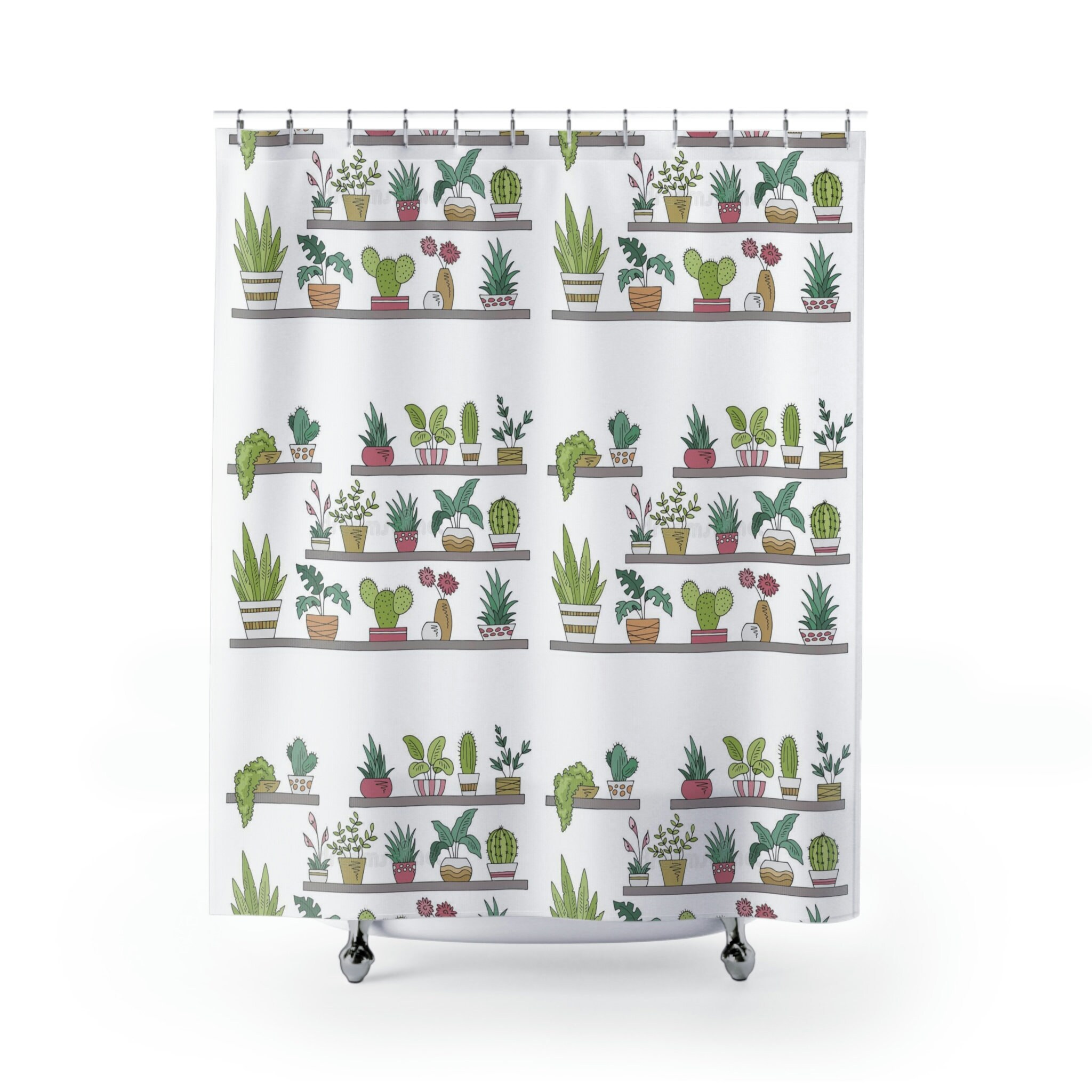 Plant Lovers Boho Shower Curtain Shelf Full Of Green Cacti For Bathroom Decor