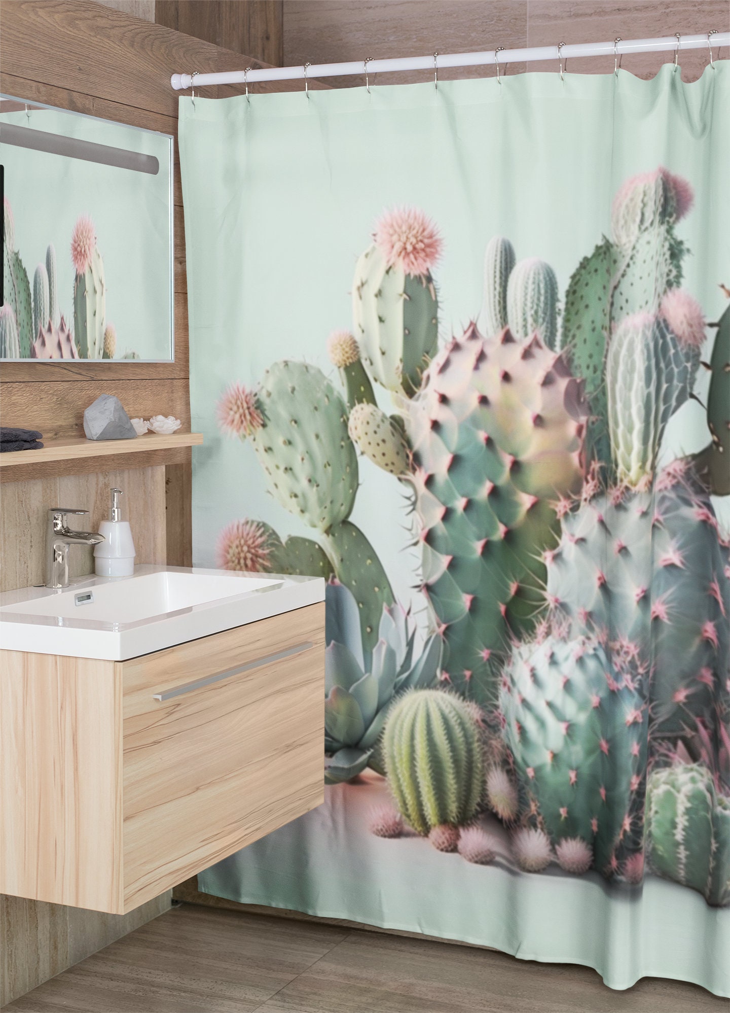 Pastel Green Cactus Boho Shower Curtain Southwest Style And Natures Touch