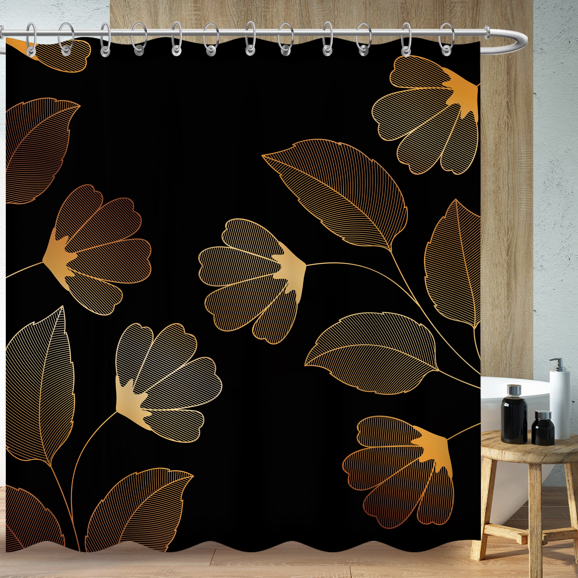 Golden Leaves Shower Curtain With Vintage Medieval Design, Perfect For Bathtub Decor Bathroom Curtain