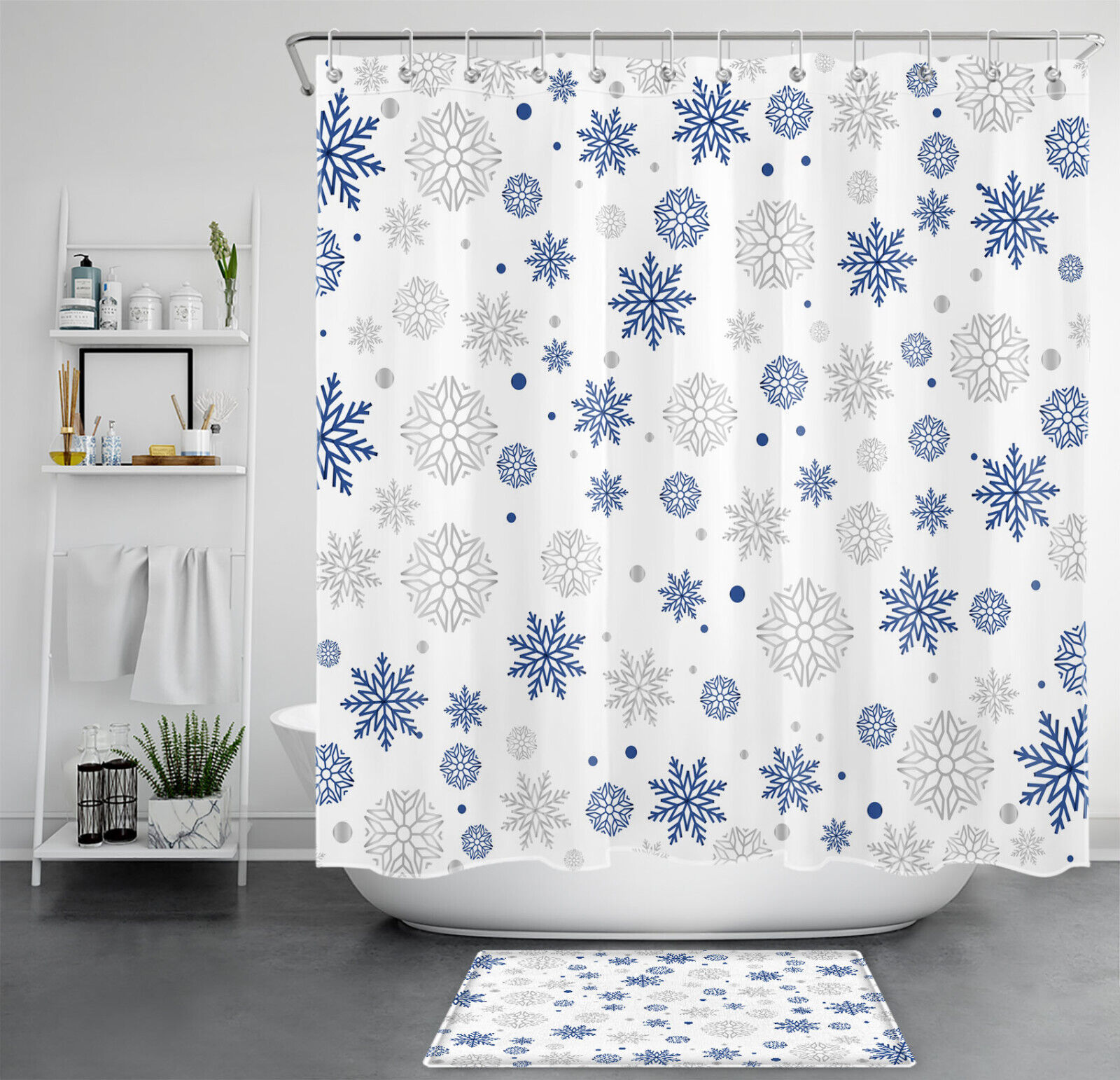 Snowflake Merry Christmas Shower Curtain For Bathroom Decor