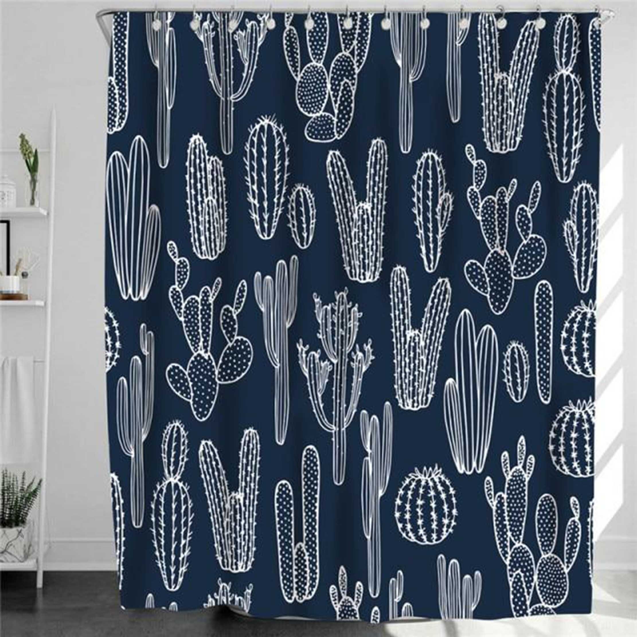 Cactus Flora Botanical Shower Curtain, Desert Plant Fabric Bathroom Curtain, Home Bath Decor Housewarming Gift