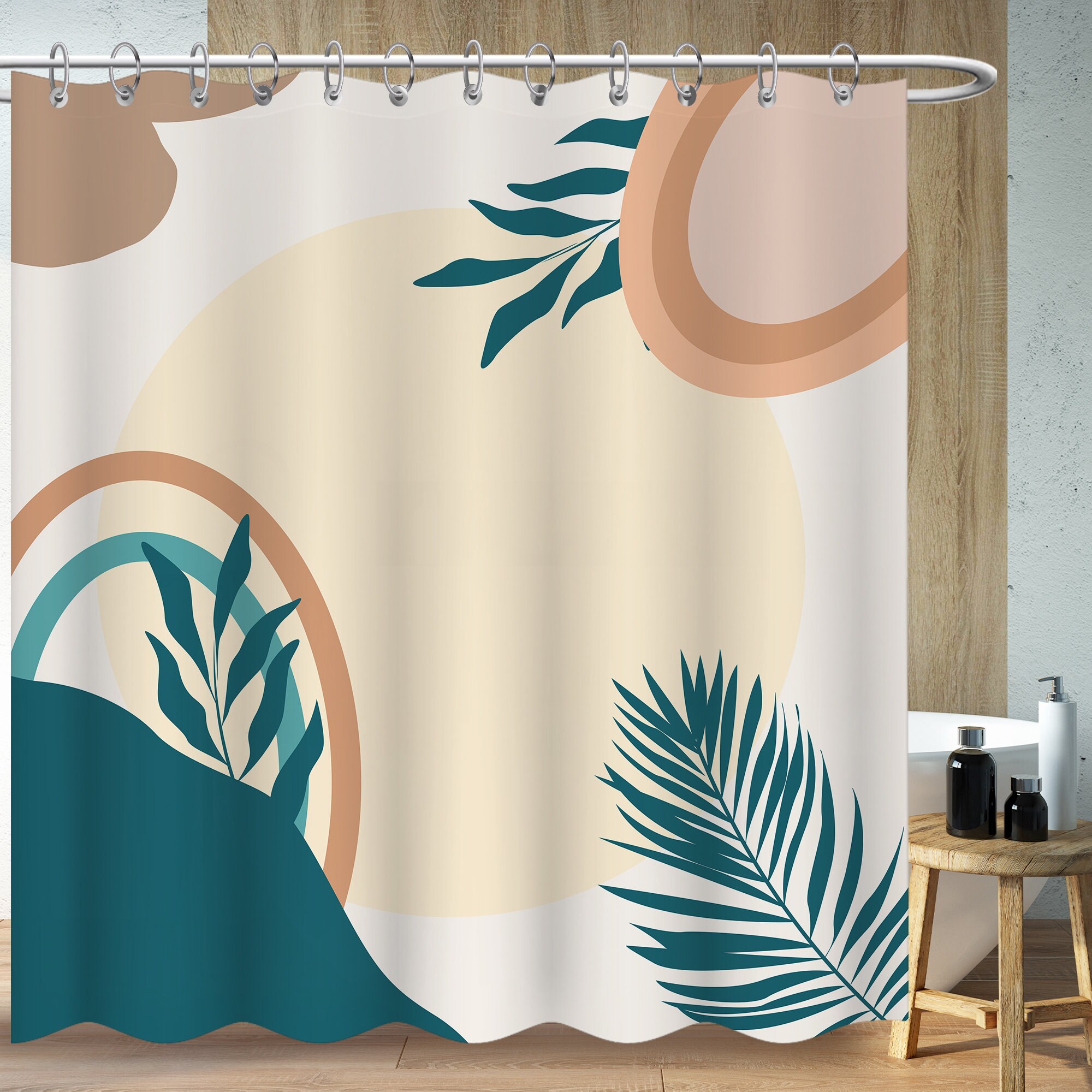 Sun Botanical Floral Shower Curtain, Minimalist Bohemia Art, Bathroom Decor