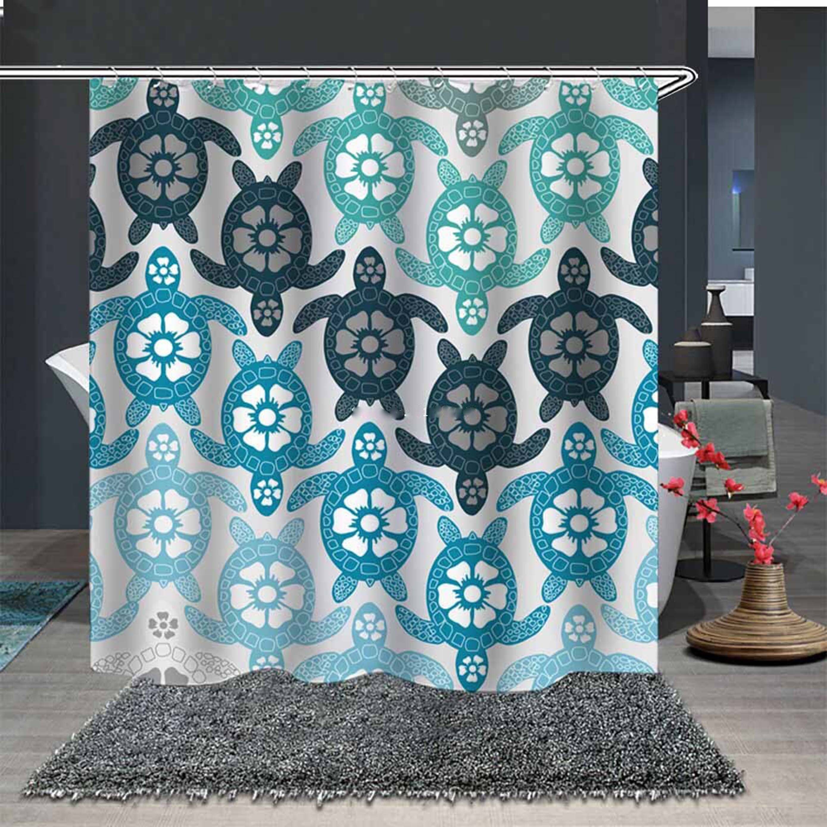 Sea Ocean Beach Creature Shower Curtain With Blue Turtles Bathroom Decor