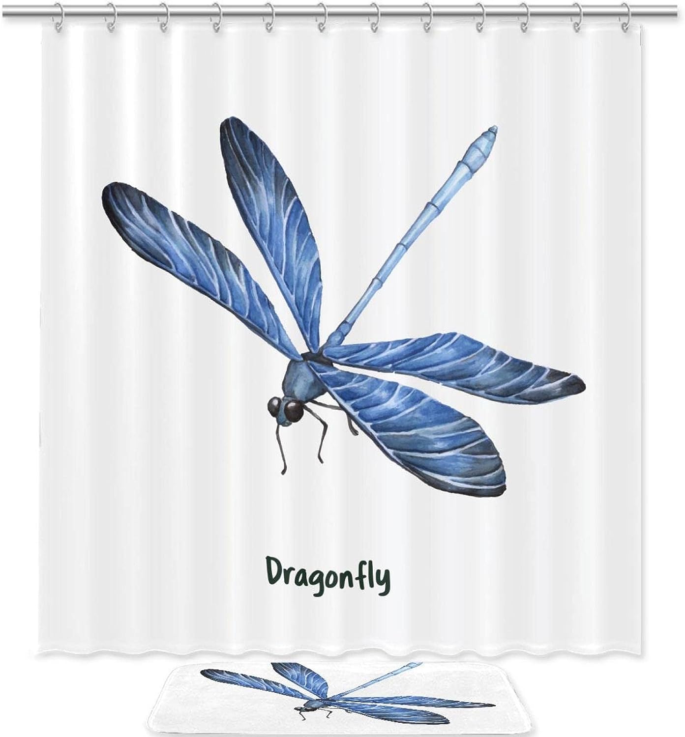 Dragonfly Shower Curtain, Blue Design, Nature And Insect Theme