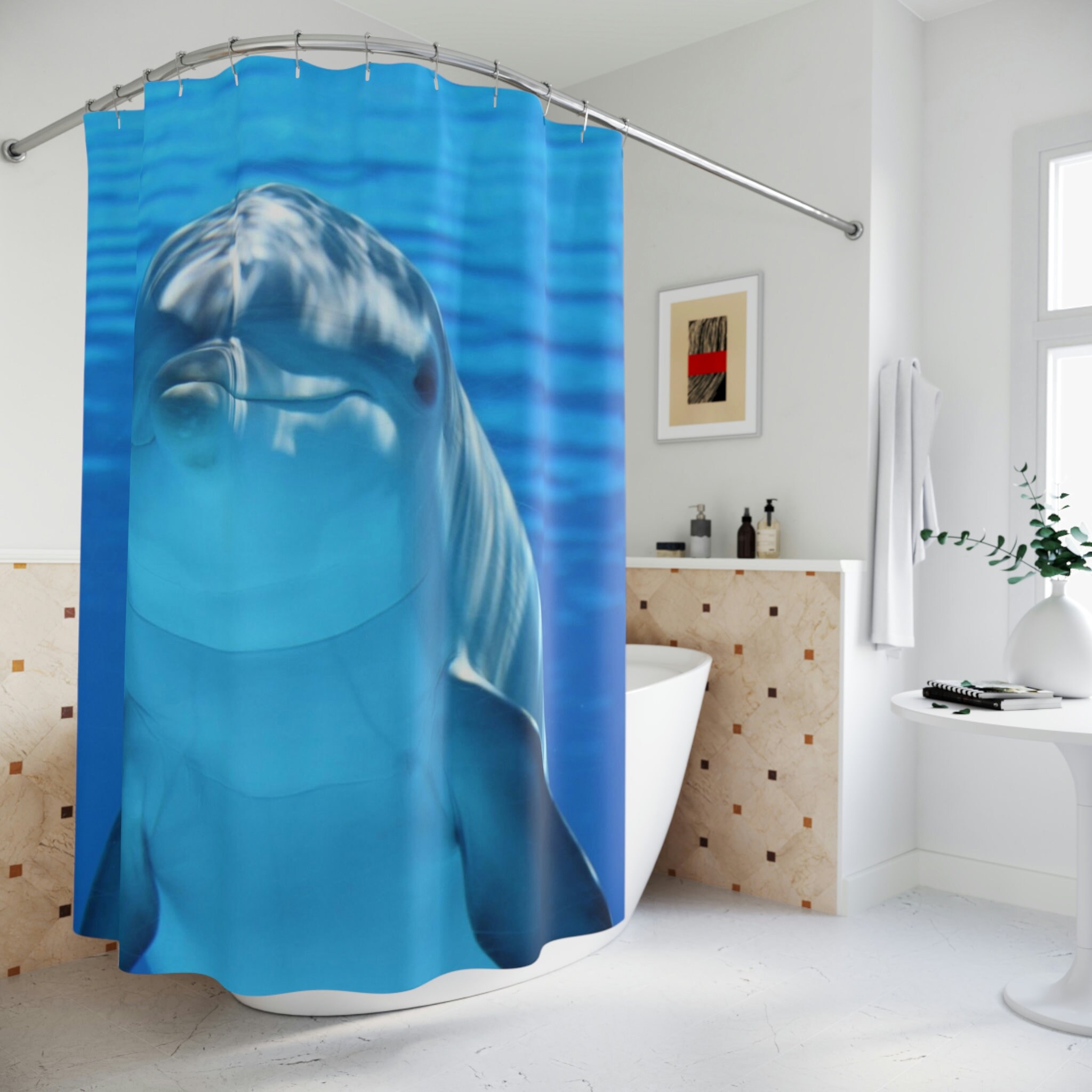 Dolphin Shower Curtain, Playful Blue Design