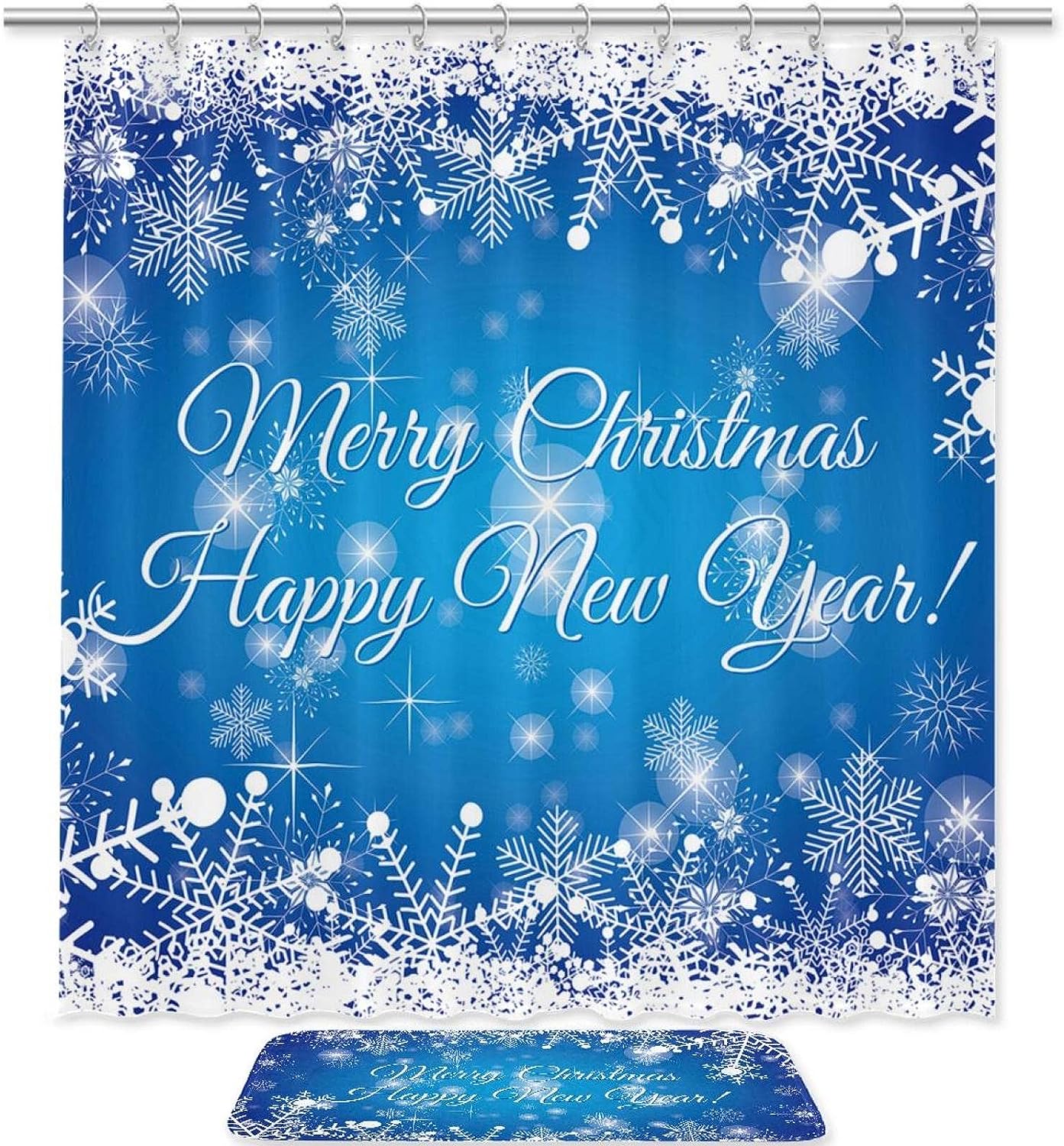 Christmas Snowflakes Shower Curtain, Blue And White Design, Waterproof Fabric