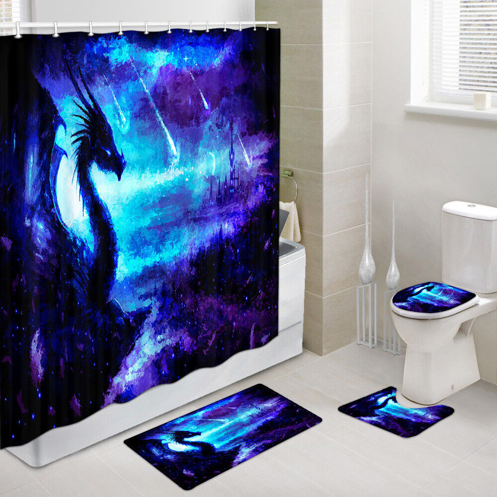 Dragon And Shooting Star Shower Curtain, Blue Design, Fantasy Bath Decor