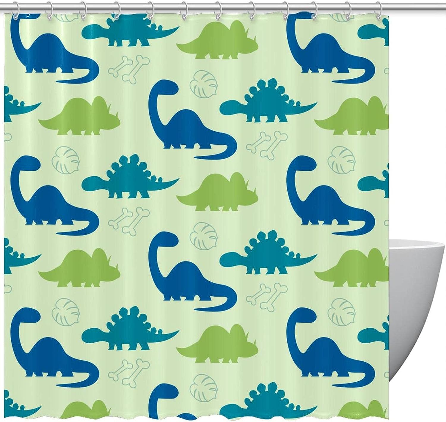 Dinosaur Pattern Shower Curtain, Blue And Green Design