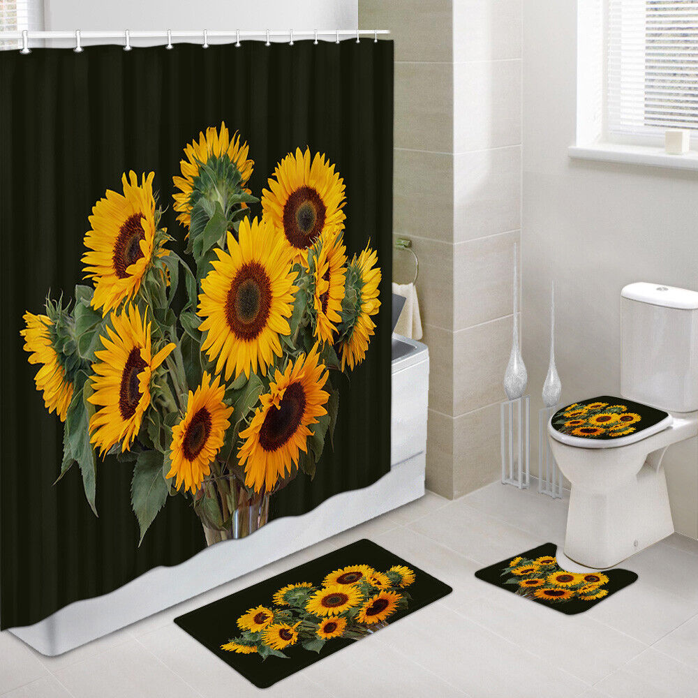 Sunflower Shower Curtain, Blooming Flower Contour Design