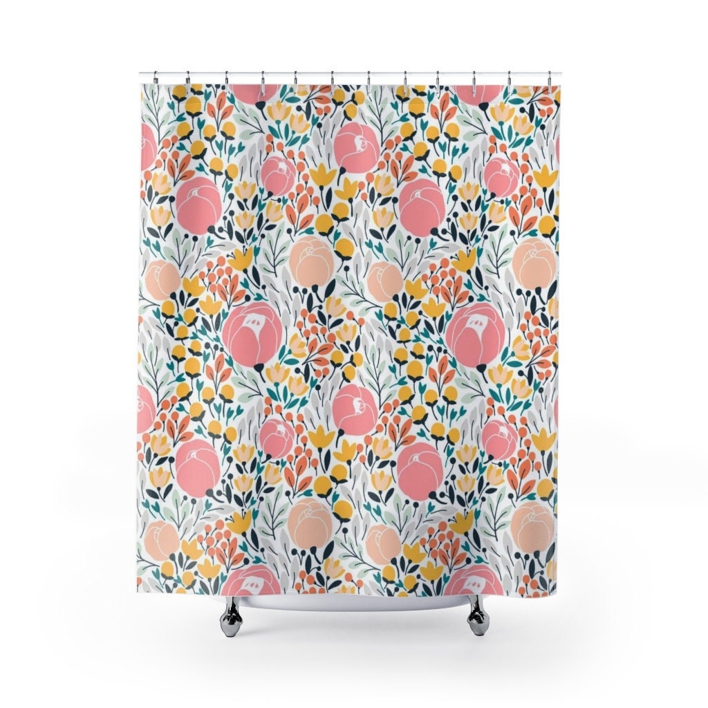 Floral Shower Curtain For Vintage Bathroom Decor