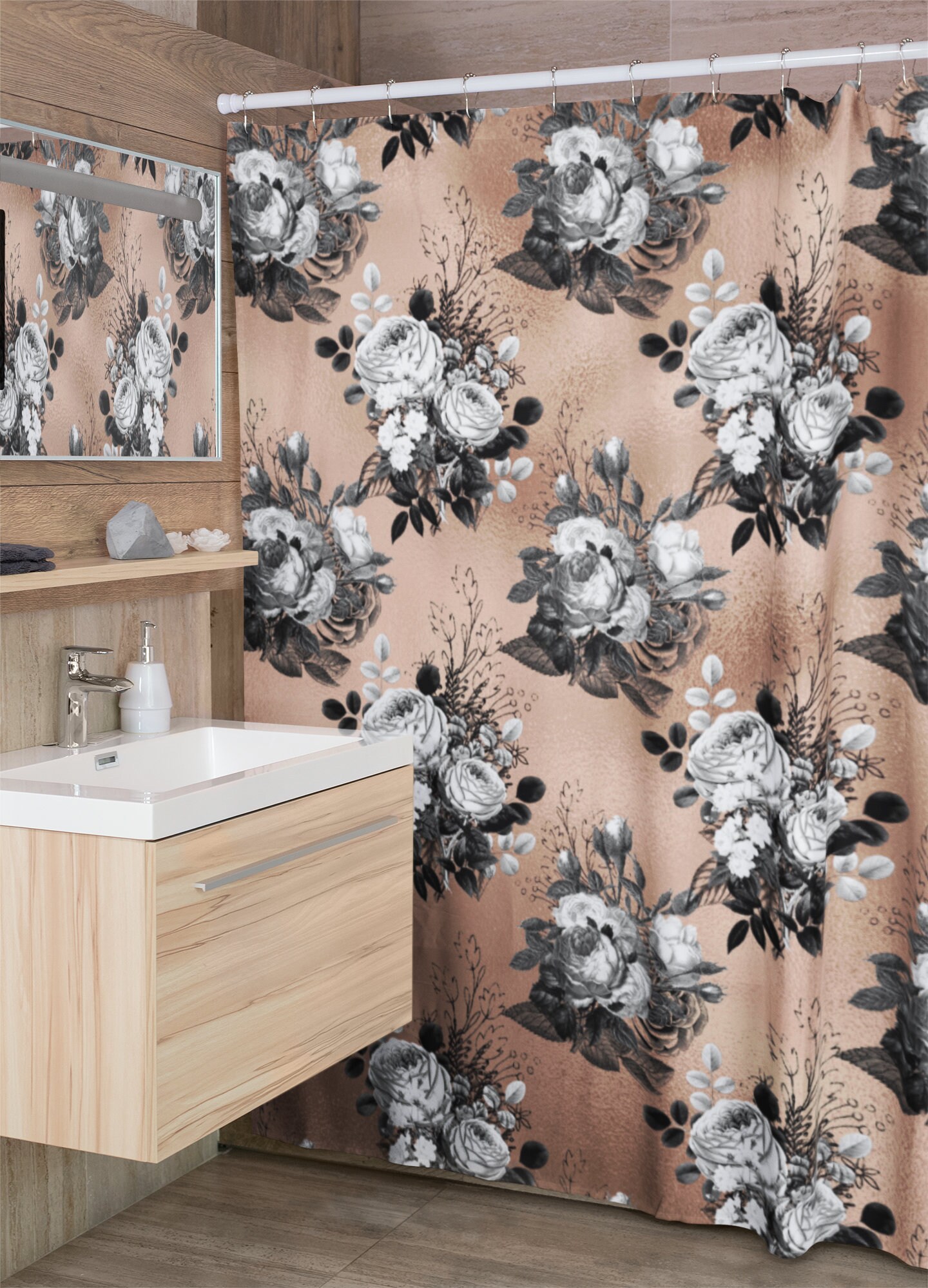 Rose Gold Gothic Shower Curtain For Dark Bathroom Decor