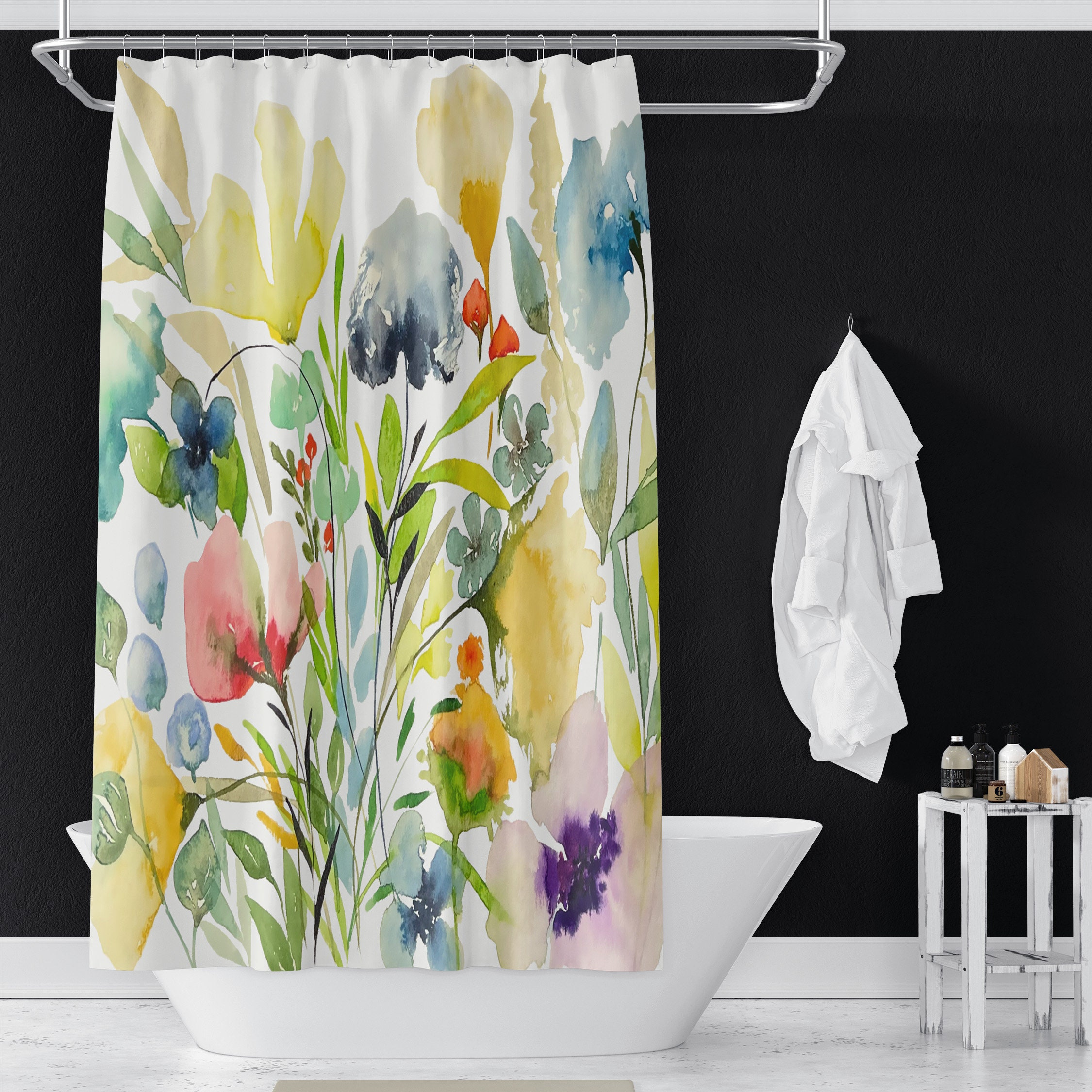Botanical Print Shower Curtain For Nature Bathroom Decor