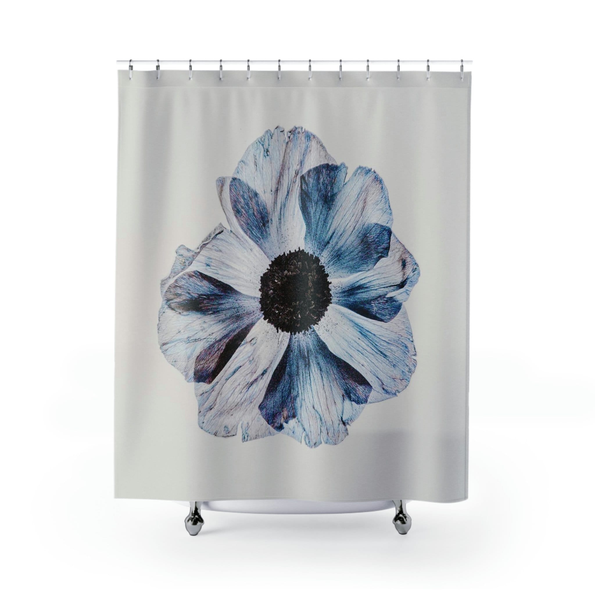 Pressed Flower Botanical Shower Curtain Blue Spring Bathroom Decor With Unique Art Design